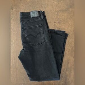 Black High Rise Straight Crop Levi Jeans